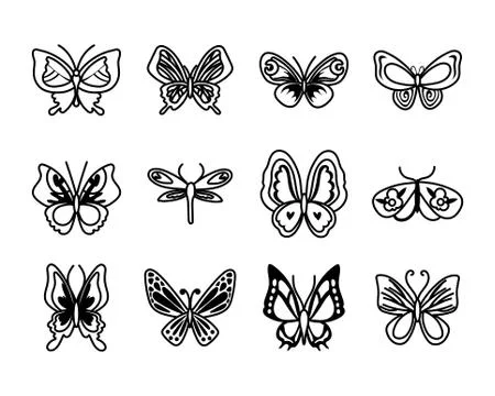 Bundle of butterflies set icons Stockillustratie