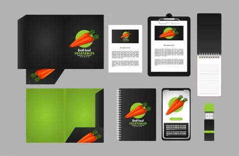 Bundle of carrot vegetables mockup elements branding Illustrazione stock