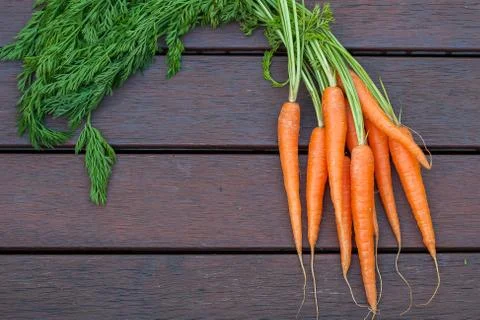 Bundle of carrots on the wood Stock Photos