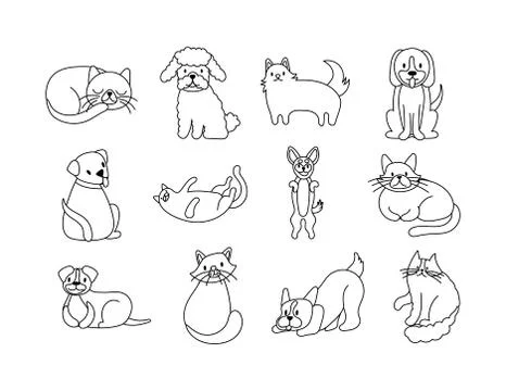 Bundle of cats and dogs set icons Stockillustratie