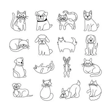Bundle of cats and dogs set icons 스톡 일러스트