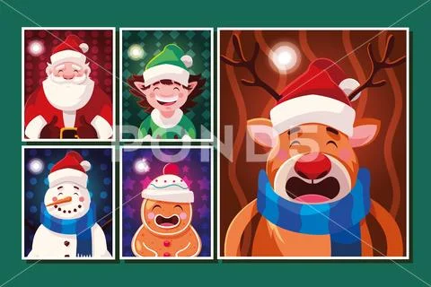 Bundle christmas cards with icons set Stock Illustration
