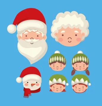 Bundle of christmas characters on blue background Illustrazione stock