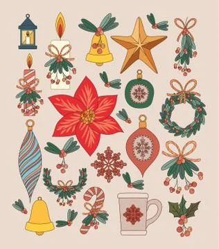 Bundle of christmas flat elements 스톡 일러스트