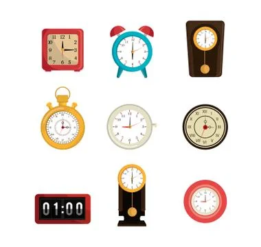Bundle of clocks different icons Illustrazione stock
