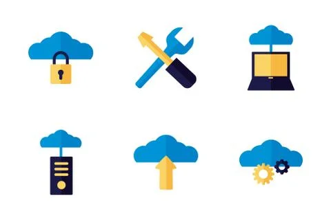 Bundle of cloud computing flat style icons Stock Illustration