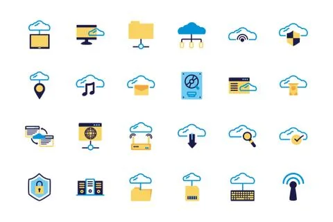 Bundle of cloud computing lineal colors style icons 스톡 일러스트