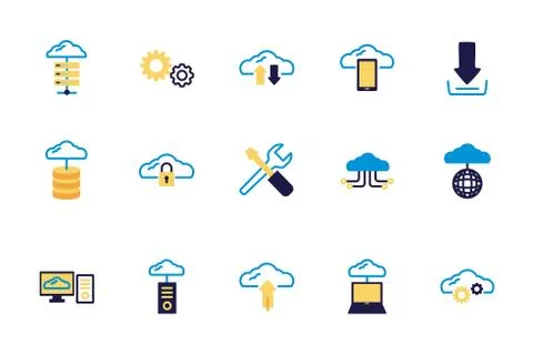 Bundle of cloud computing lineal colors style icons 스톡 일러스트