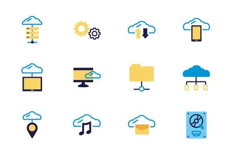 Bundle of cloud computing lineal colors style icons 스톡 일러스트