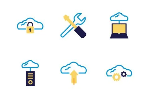 Bundle of cloud computing lineal colors style icons Stock Illustration