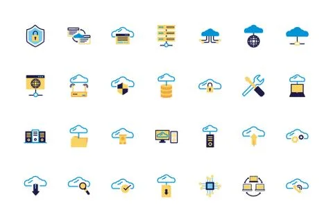 Bundle of cloud computing lineal colors style icons イラスト素材