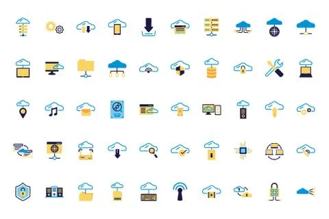Bundle of cloud computing lineal colors style icons イラスト素材