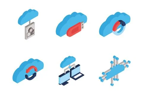 Bundle of cloud computing tech icons Stock Illustration