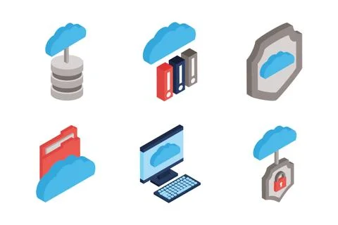 Bundle of cloud computing tech icons Stock Illustration