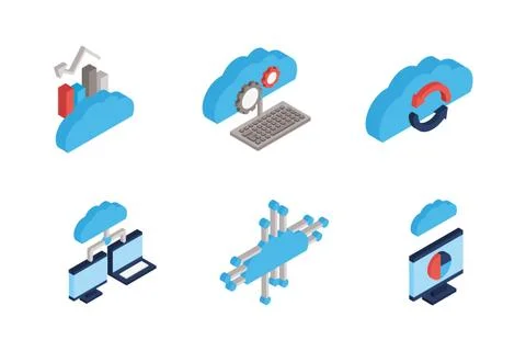 Bundle of cloud computing tech icons Stock Illustration