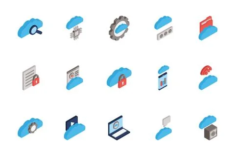 Bundle of cloud computing tech icons Stock Illustration