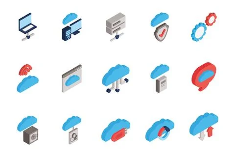 Bundle of cloud computing tech icons Stock Illustration