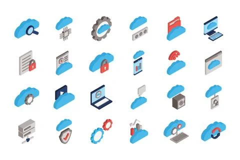Bundle of cloud computing tech icons Stock Illustration