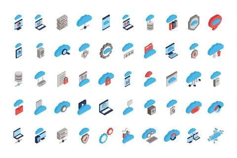 Bundle of cloud computing tech icons Stock Illustration