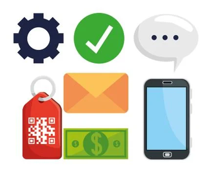 Bundle of code qr in label and icons Stock Illustration