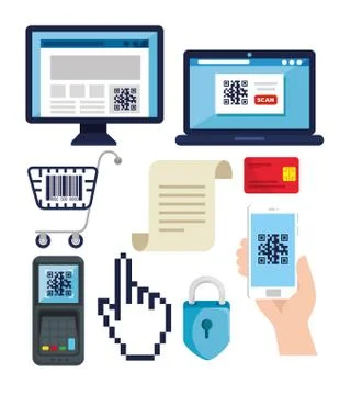 Bundle code qr with set icon Illustrazione stock