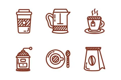 Bundle of coffee and tea line style icon Stock Illustration