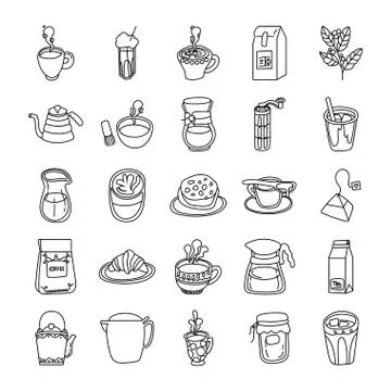 Bundle of coffee and tea line style icon Stock Illustration