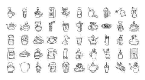Bundle of coffee and tea line style icon Stock Illustration