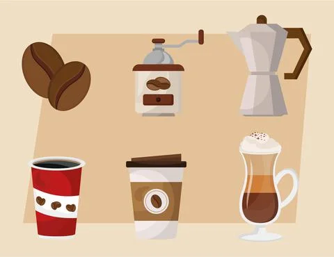 Bundle of coffee delicious drink set icons Stock Illustration