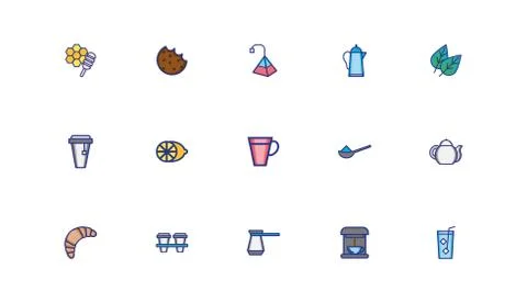 Bundle of coffee set icons Stock Illustration