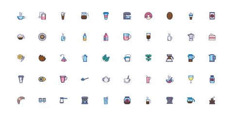 Bundle of coffee set icons Stock Illustration