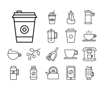 Bundle of coffee set line style icons Stock Illustration