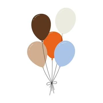 Bundle of colorful balloons with strings, floating party decoration in simple Stock Illustration