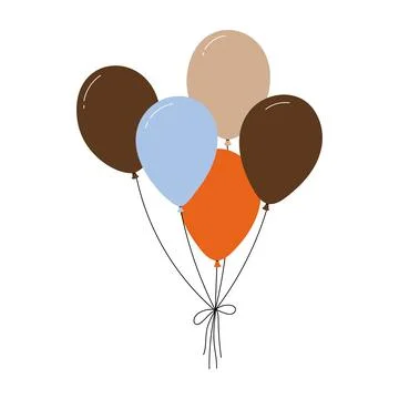 Bundle of colorful balloons with strings, floating party decoration in simple Stock Illustration