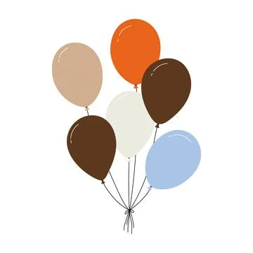 Bundle of colorful balloons with strings, floating party decoration in simple イラスト素材