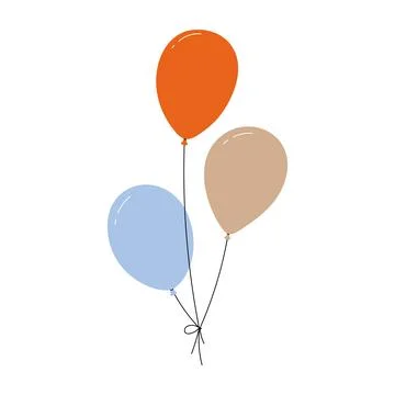 Bundle of colorful balloons with strings, floating party decoration in simple Stock Illustration