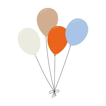 Bundle of colorful balloons with strings, floating party decoration in simple Stock Illustration