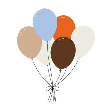 Bundle of colorful balloons with strings, floating party decoration in simple Stock Illustration