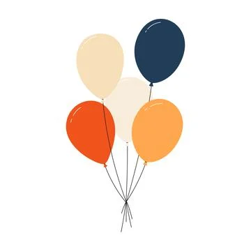 Bundle of colorful balloons with strings, floating party decoration in simple Stock Illustration