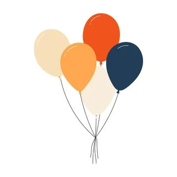 Bundle of colorful balloons with strings, floating party decoration in simple Stock Illustration