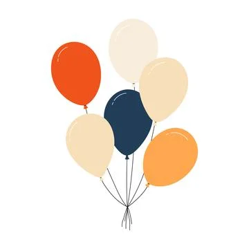Bundle of colorful balloons with strings, floating party decoration in simple Stock Illustration