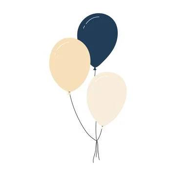 Bundle of colorful balloons with strings, floating party decoration in simple Stock Illustration