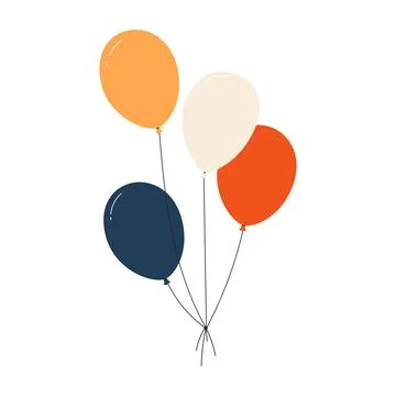Bundle of colorful balloons with strings, floating party decoration in simple Stock Illustration