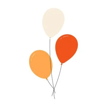 Bundle of colorful balloons with strings, floating party decoration in simple Stock Illustration