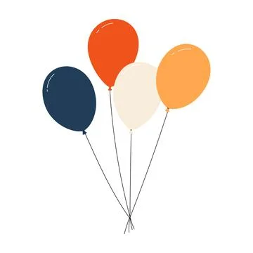 Bundle of colorful balloons with strings, floating party decoration in simple Stock Illustration