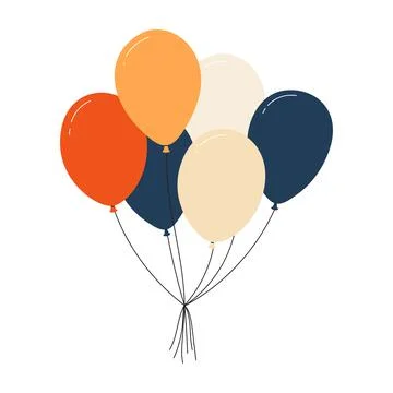 Bundle of colorful balloons with strings, floating party decoration in simple Stock Illustration