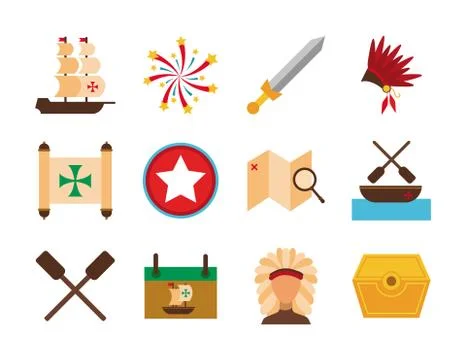 Bundle of columbus day set icons Stock Illustration