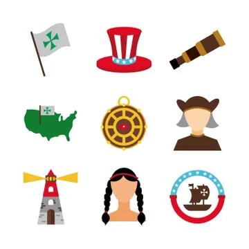 Bundle of columbus day set icons Stock Illustration