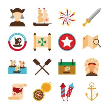 Bundle of columbus day set icons Stock Illustration