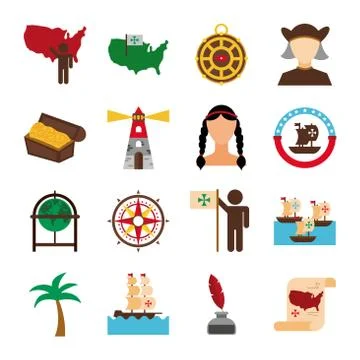 Bundle of columbus day set icons Stock Illustration